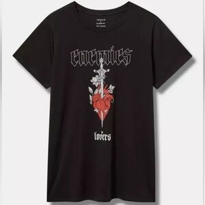 NWT Torrid Enemies To Lovers Classic Fit Black Cotton Crew Tee